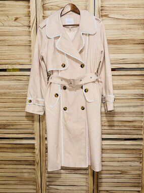 Avec Les Filles Lace Linen Trench Coat Peachy Cream Belted Size Small
